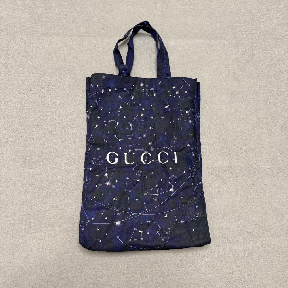 Gucci Tote Shopping Bag Navy Blue Celestial Star Zodiac Limited Edition Reusable